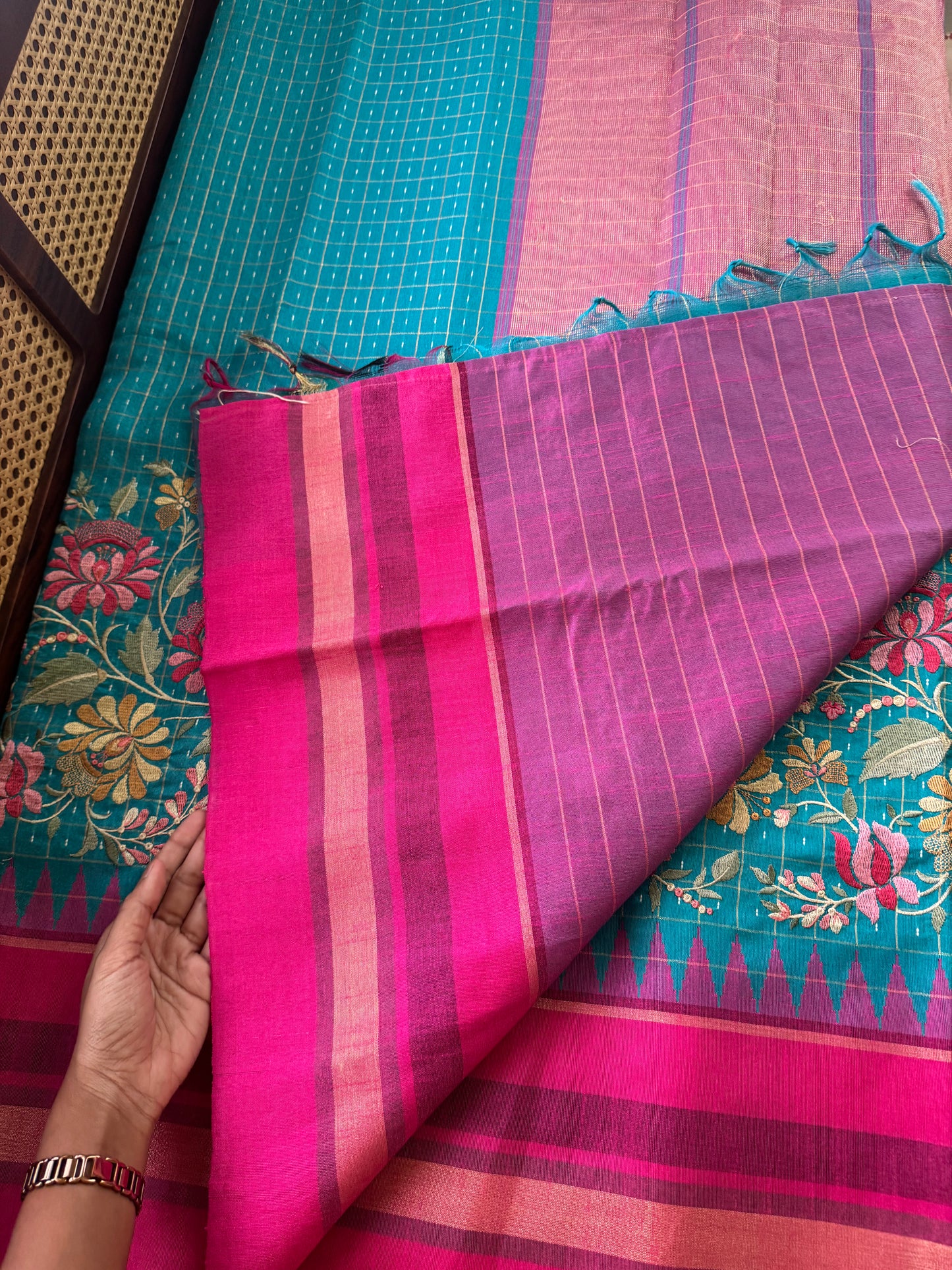 Semi Raw silk embroidered saree - Blue