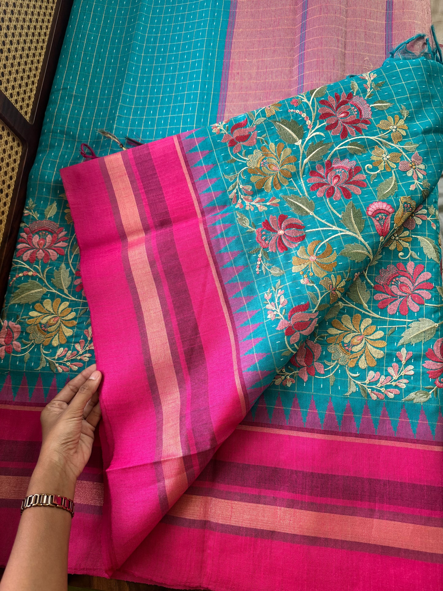 Semi Raw silk embroidered saree - Blue