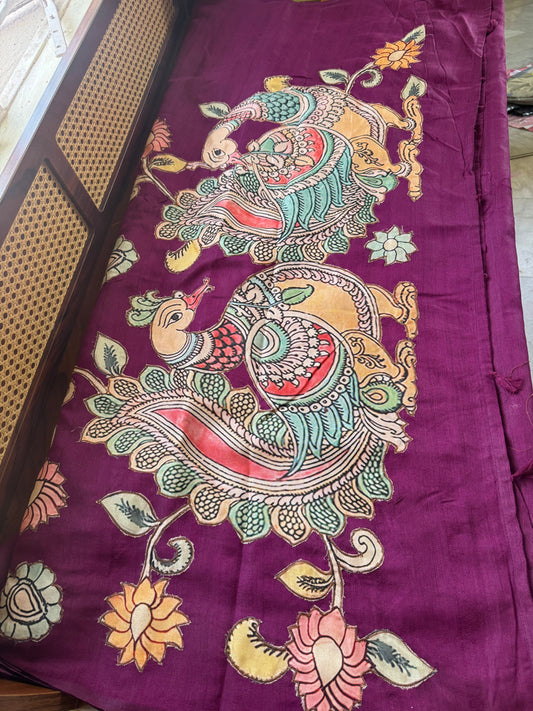 Semi Tussar Kalamkari Applique Sarees - Purple