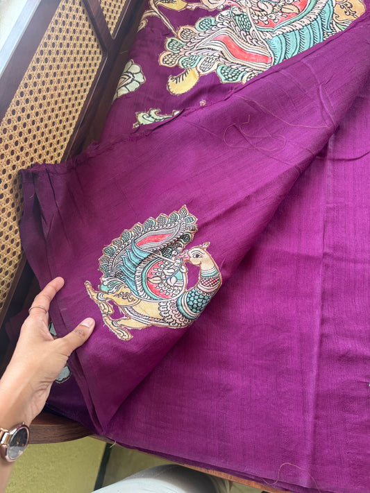 Semi Tussar Kalamkari Applique Sarees - Purple
