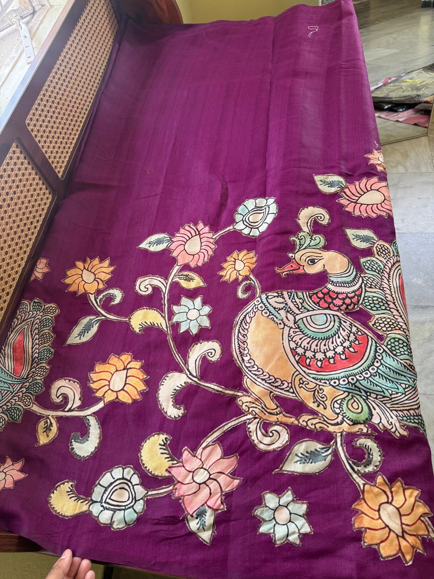 Semi Tussar Kalamkari Applique Sarees - Purple