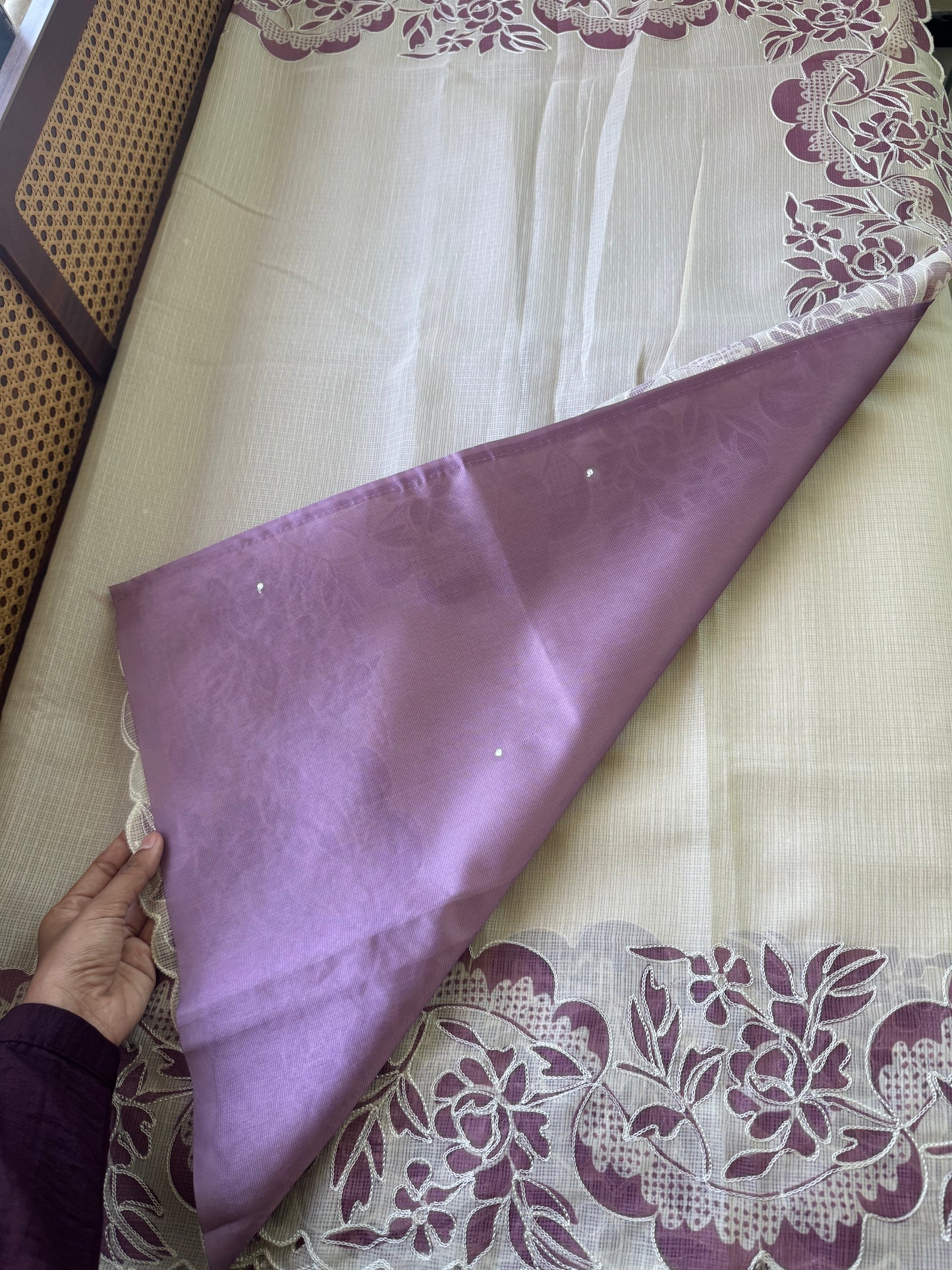 Soft Printed Kota Saree - Half White & Violet