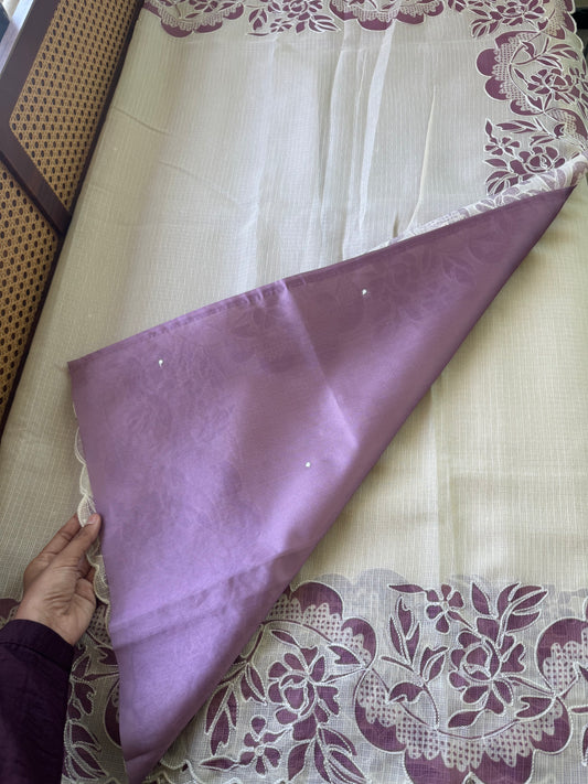 Soft Printed Kota Saree - Half White & Violet