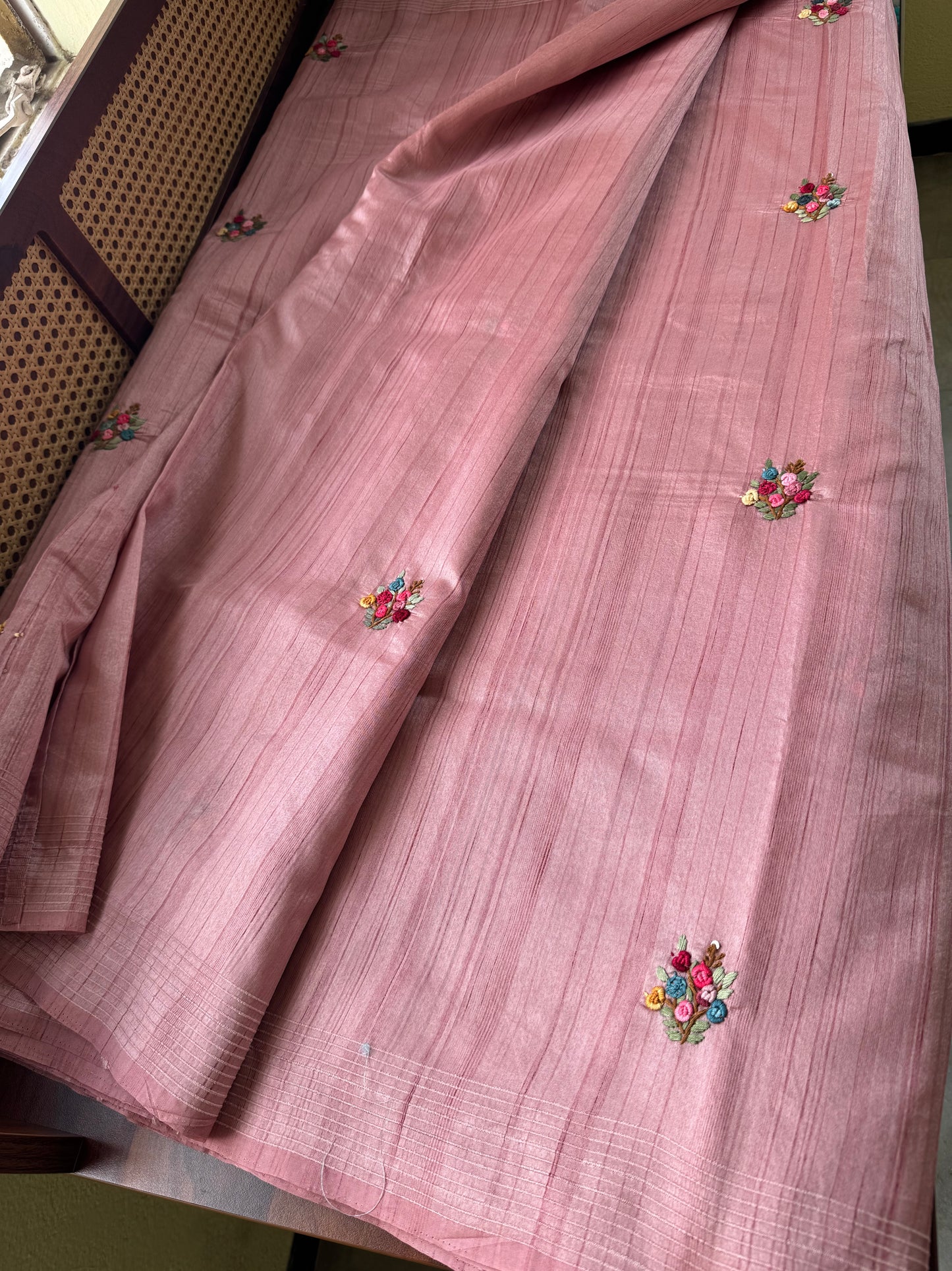 Premium Tussar Blend Saree with Handwork - Pastel Pink