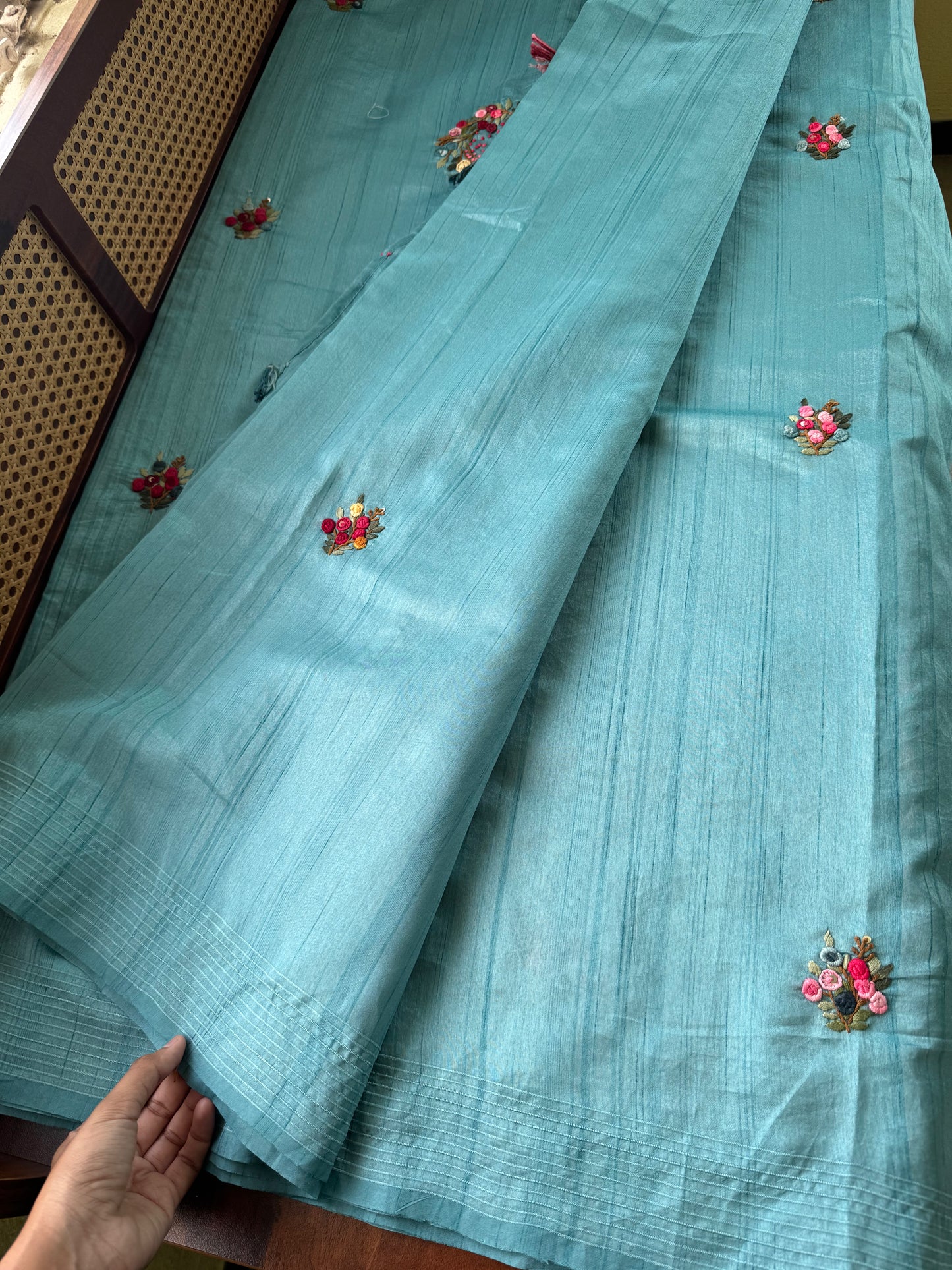 Premium Tussar Blend Saree with Handwork - Blue