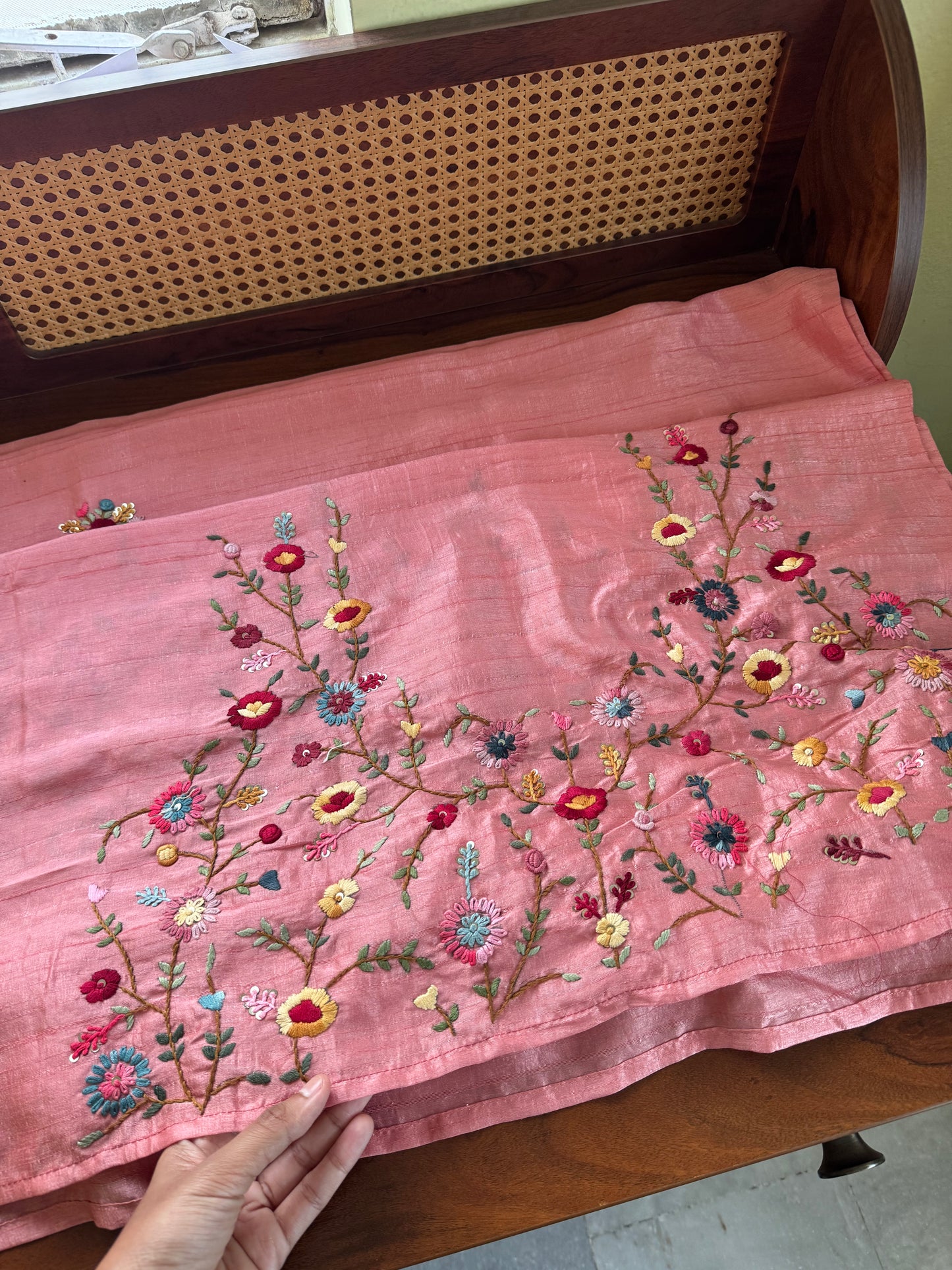 Premium Tussar Blend Saree with Handwork (Heavy Blouse)- Peach Pink