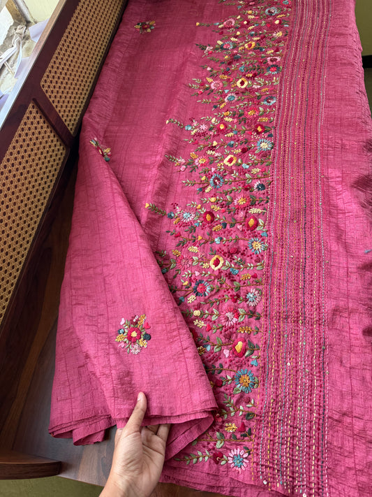 Premium Tussar Blend Saree with Handwork (Heavy Blouse)- Pink