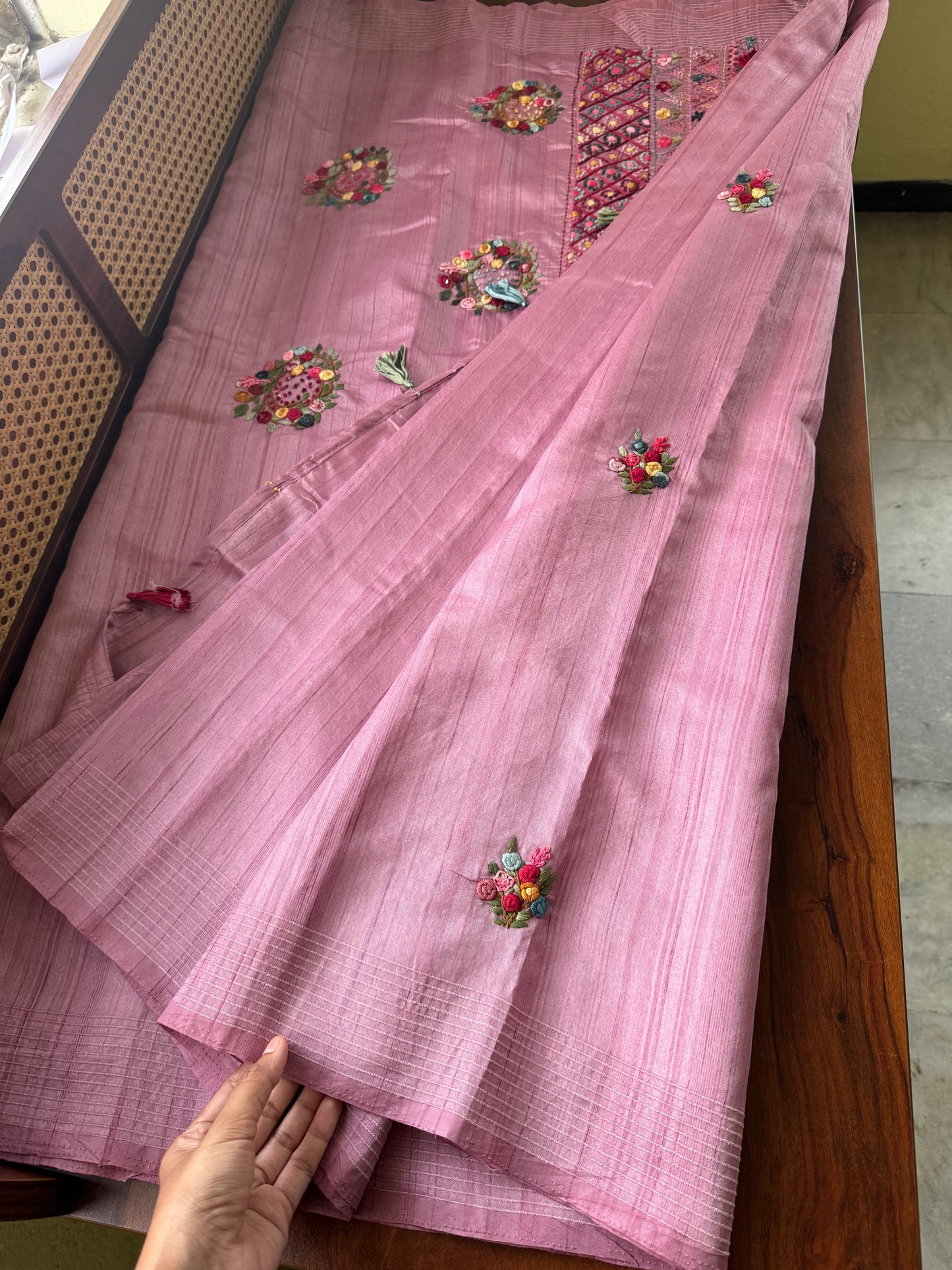 Premium Tussar Blend Saree with Handwork - Lilac