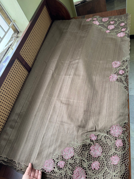 Cutwork Tussar Blend Saree - Earthy Grey