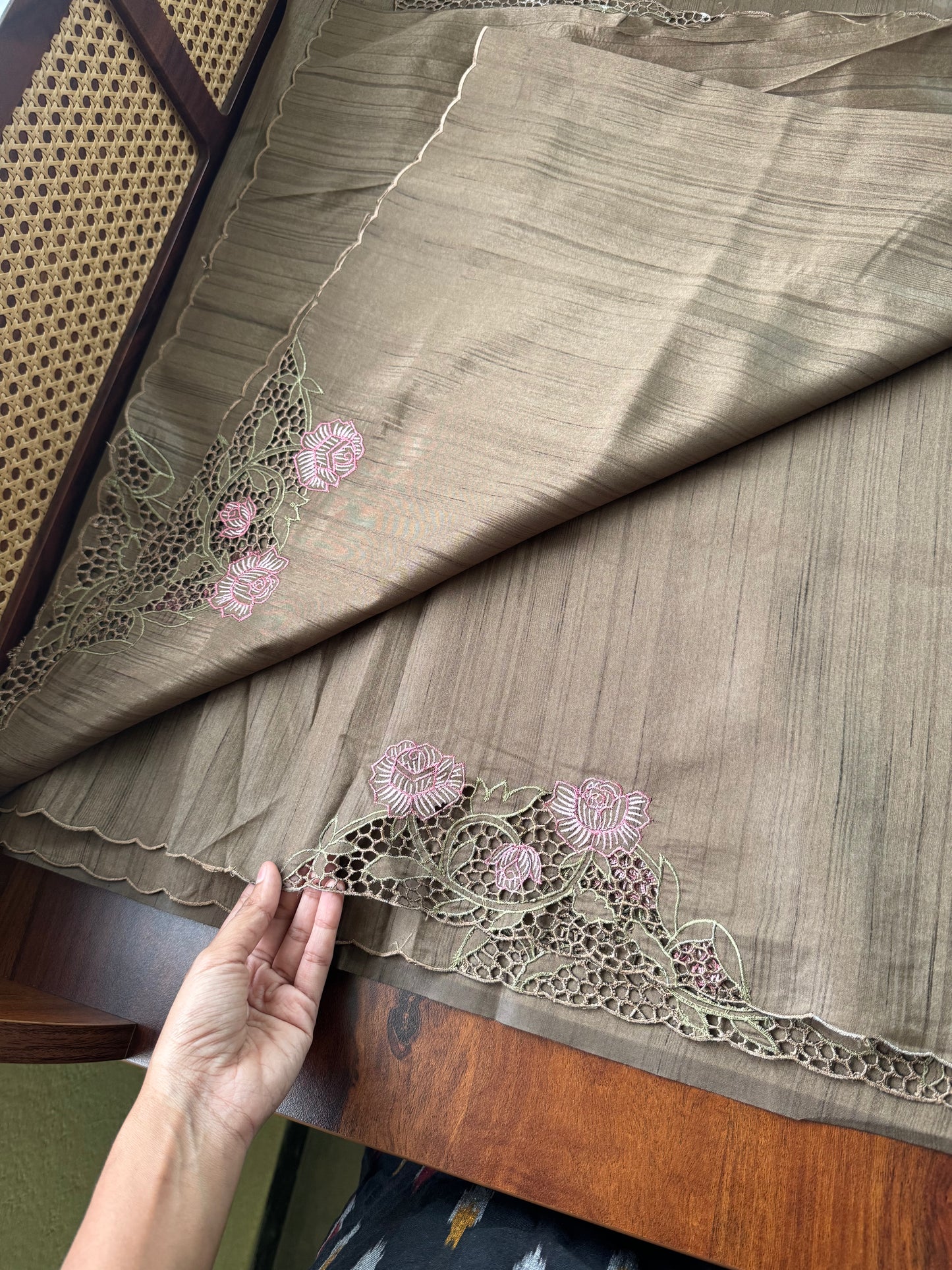 Cutwork Tussar Blend Saree - Earthy Grey