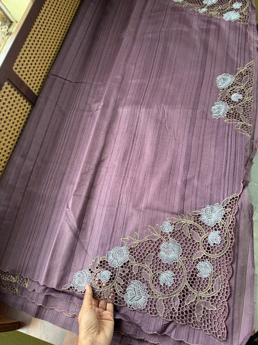 Cutwork Tussar Blend Saree - Violet