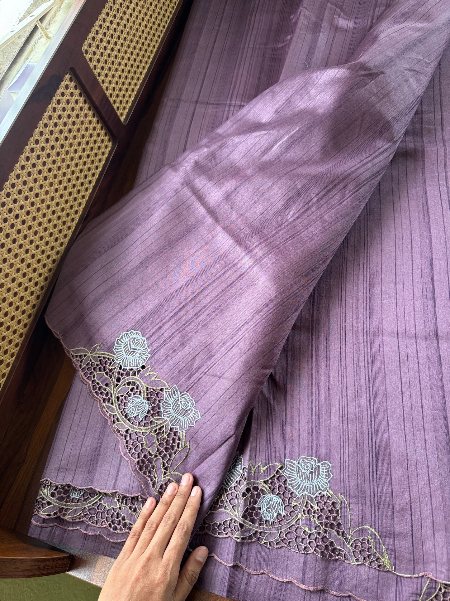 Cutwork Tussar Blend Saree - Violet