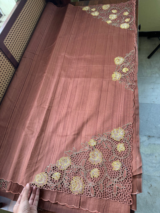 Cutwork Tussar Blend Saree - Earthy Orange