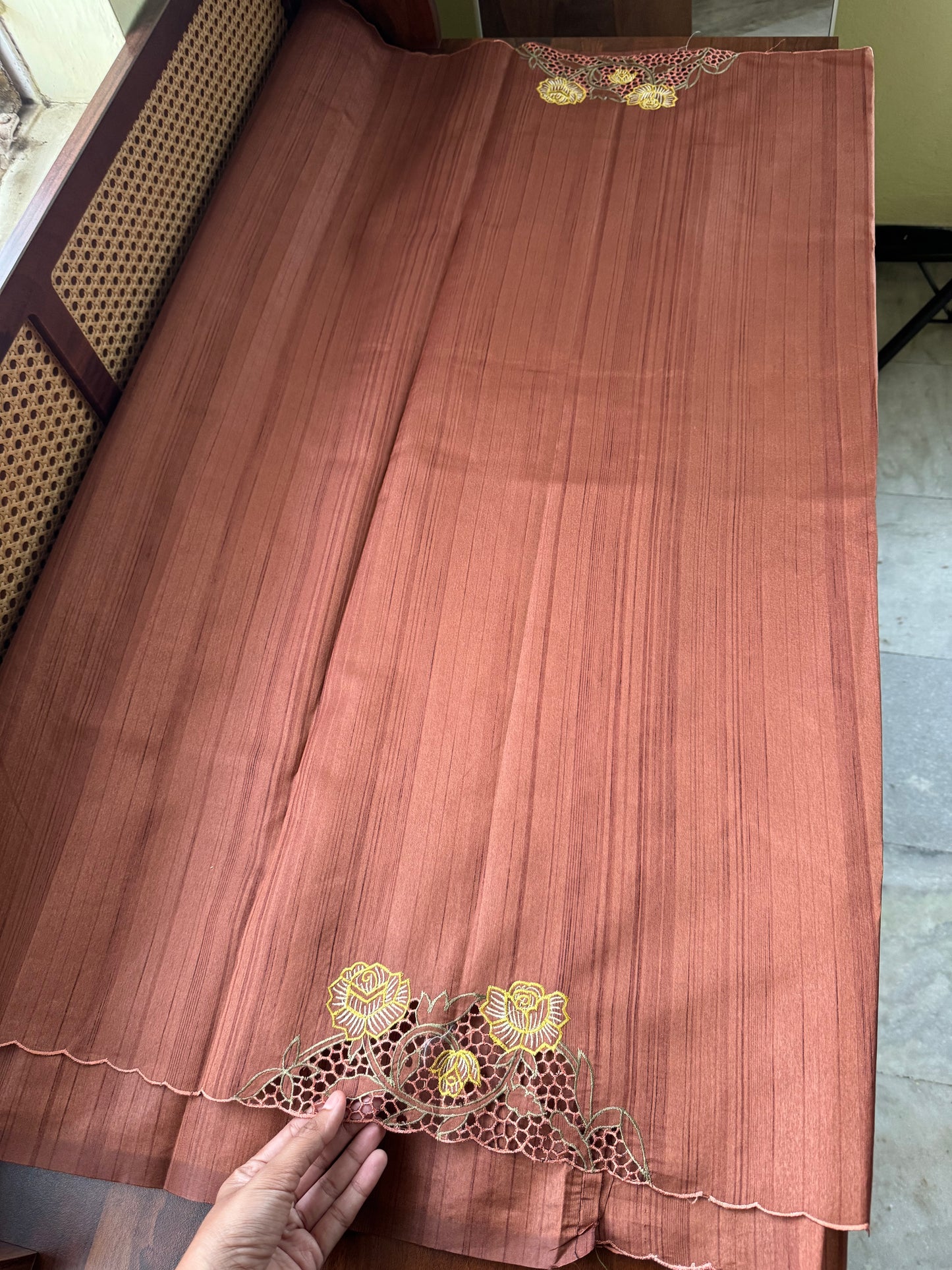Cutwork Tussar Blend Saree - Earthy Orange