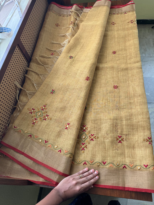 Premium Tissue Linen Sarees - Mustard Yellow