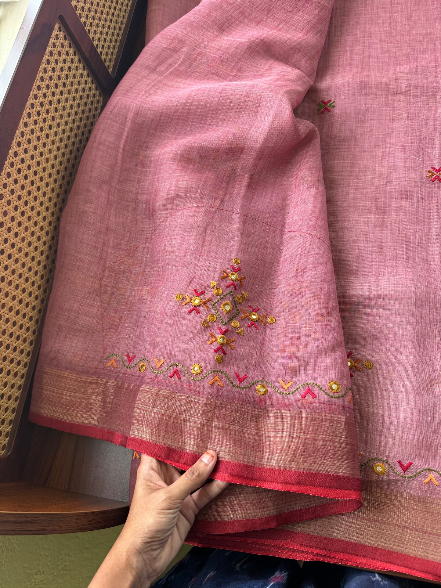Premium Tissue Linen Sarees - Pink
