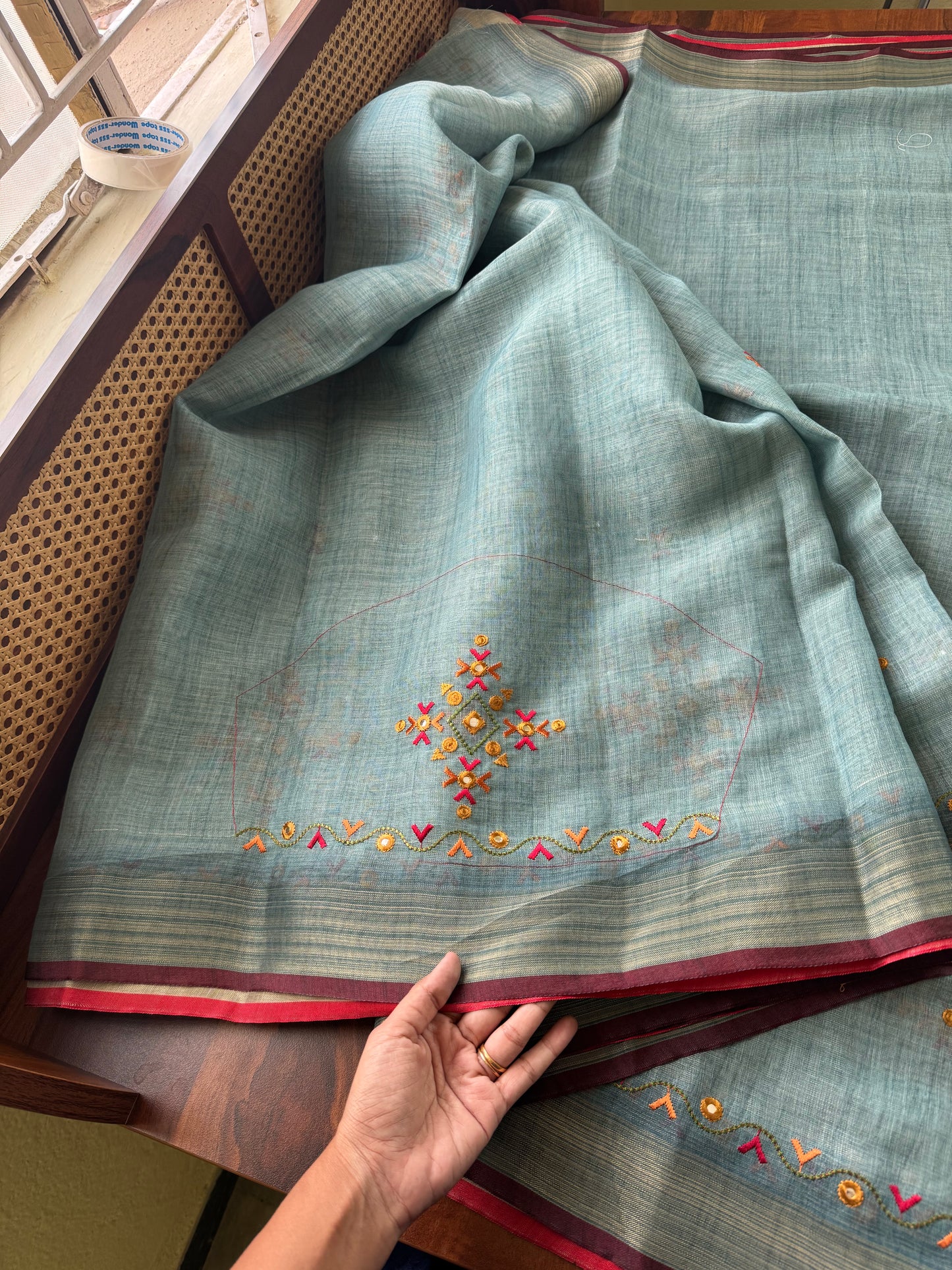 Premium Tissue Linen Sarees - Blue
