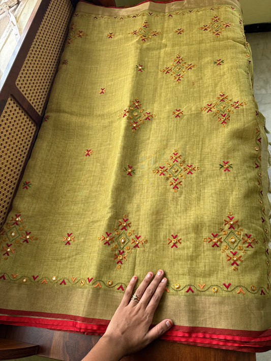 Premium Tissue Linen Sarees - Green