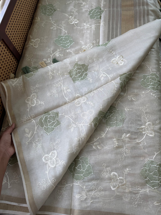 Mul Chanderi Tissue Saree - Green