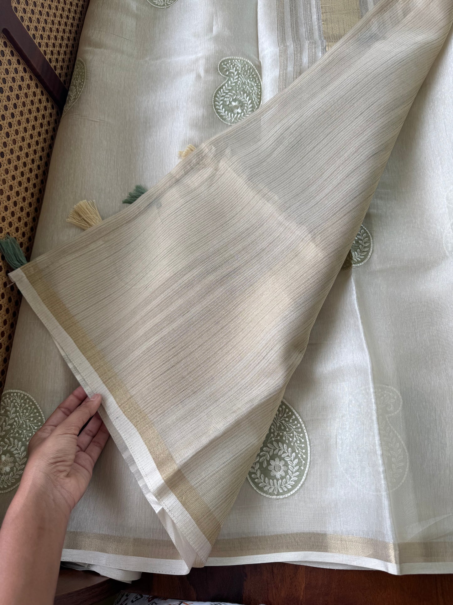 Mul Chanderi Tissue Saree - Green