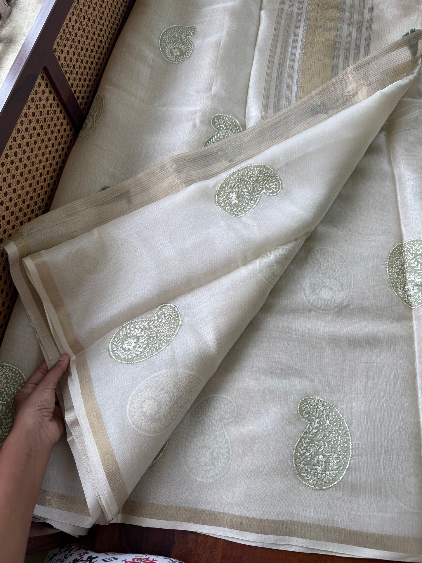Mul Chanderi Tissue Saree - Green