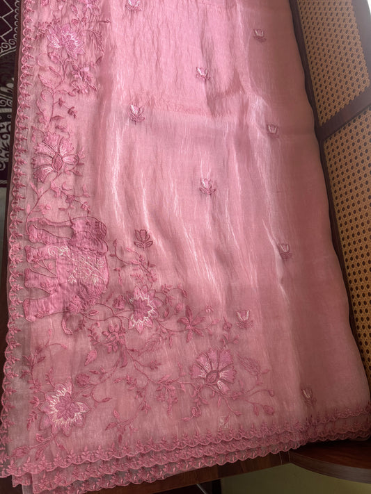 Delicate Tissue Organza Saree - Pink