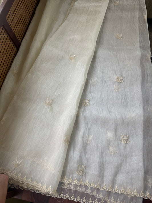 Delicate Tissue Organza Saree - Cream white