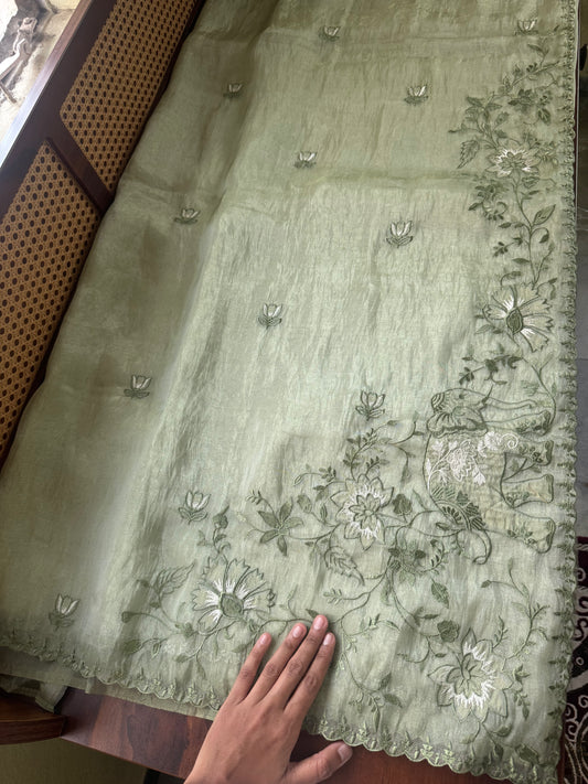 Delicate Tissue Organza Saree - Green