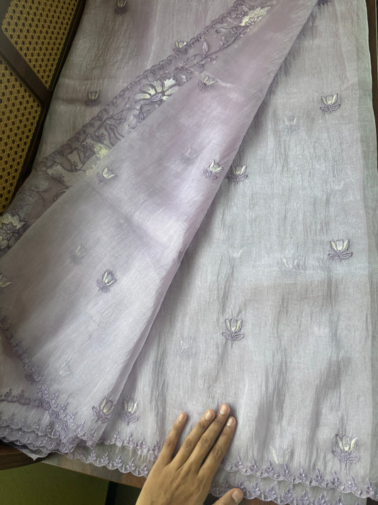 Delicate Tissue Organza Saree - Lavender