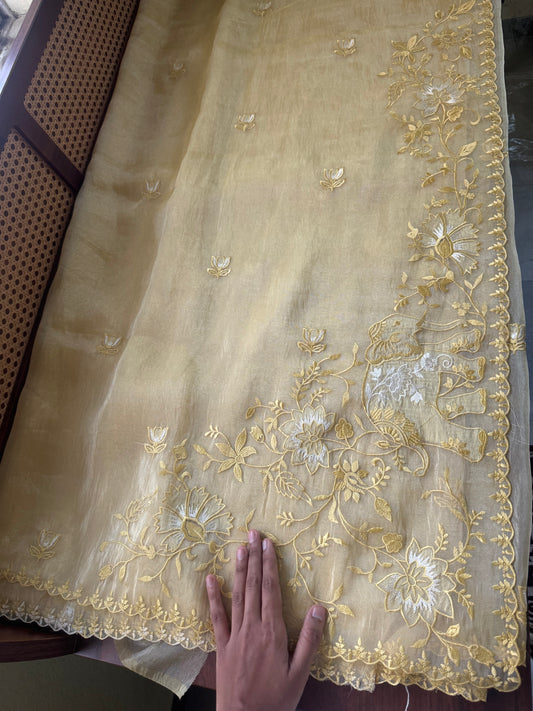 Delicate Tissue Organza Saree - Yellow