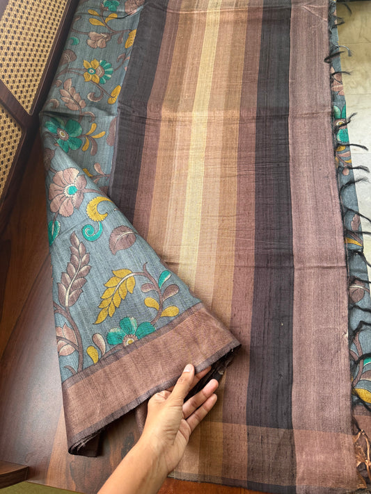 Pure Handloom Tussar Silk Saree -Grey