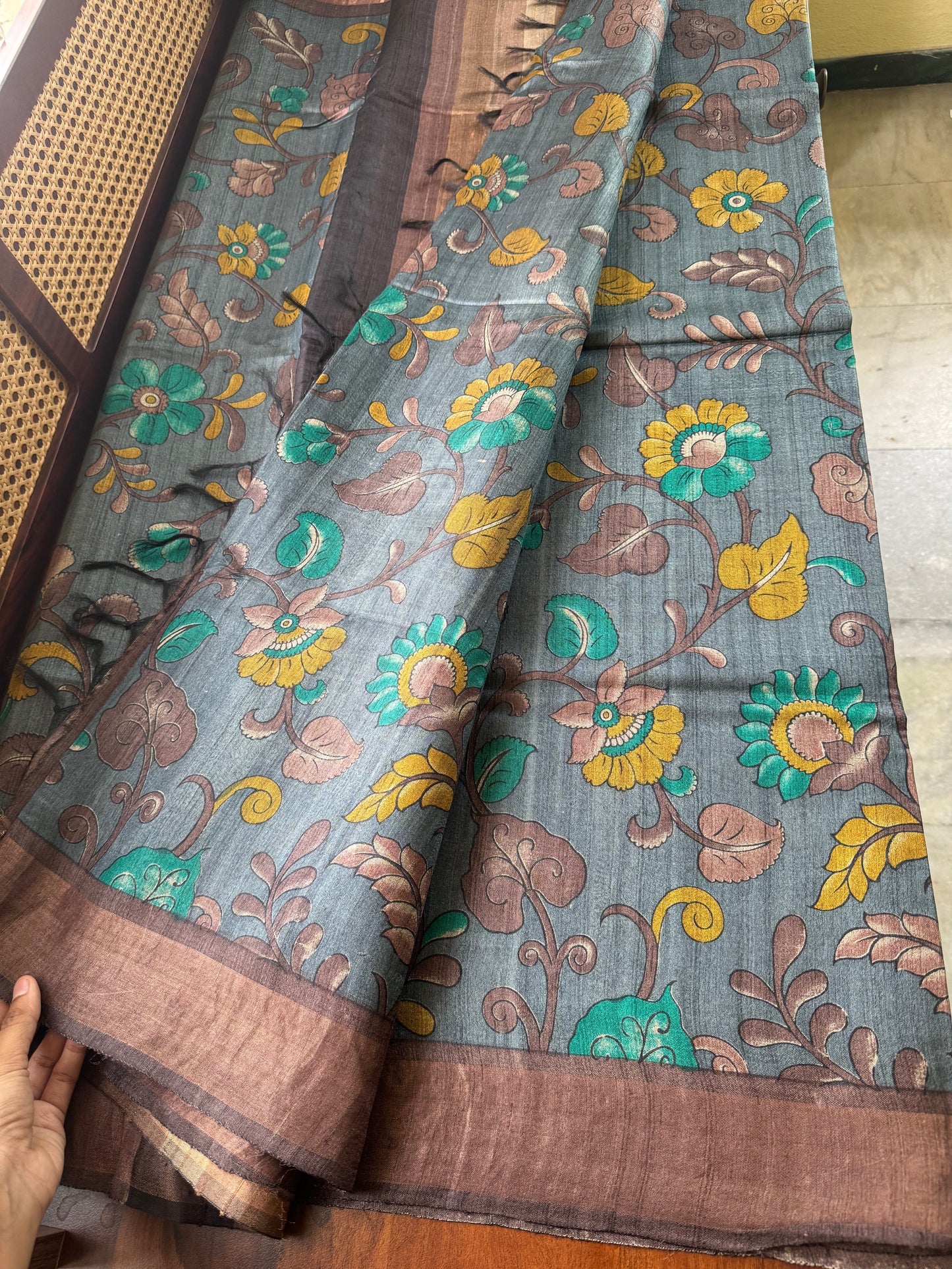 Pure Handloom Tussar Silk Saree -Grey