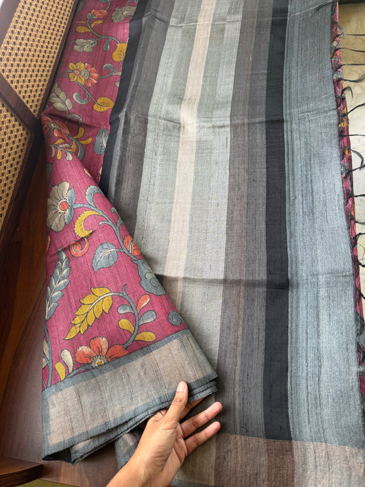 Pure Handloom Tussar Silk Saree - Purple