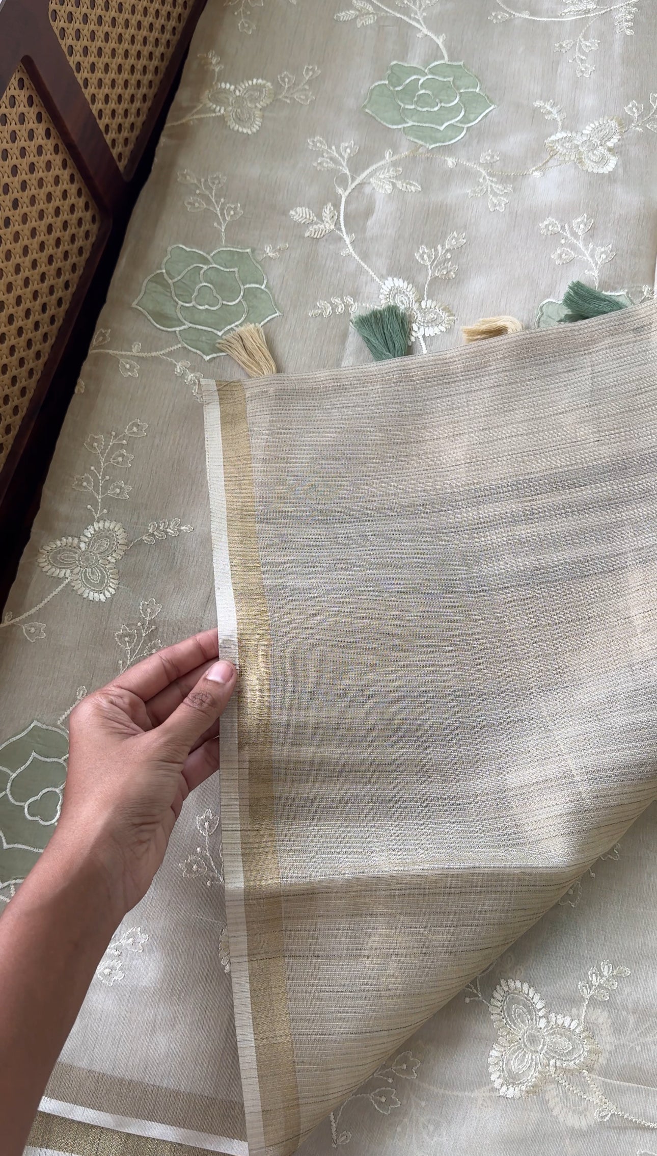 Mul Chanderi Tissue Saree - Green