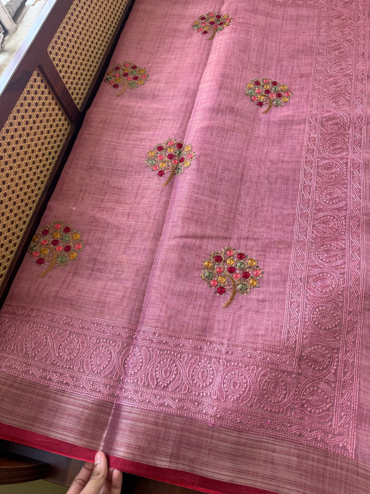 Premium Tissue Linen Sarees - Pink