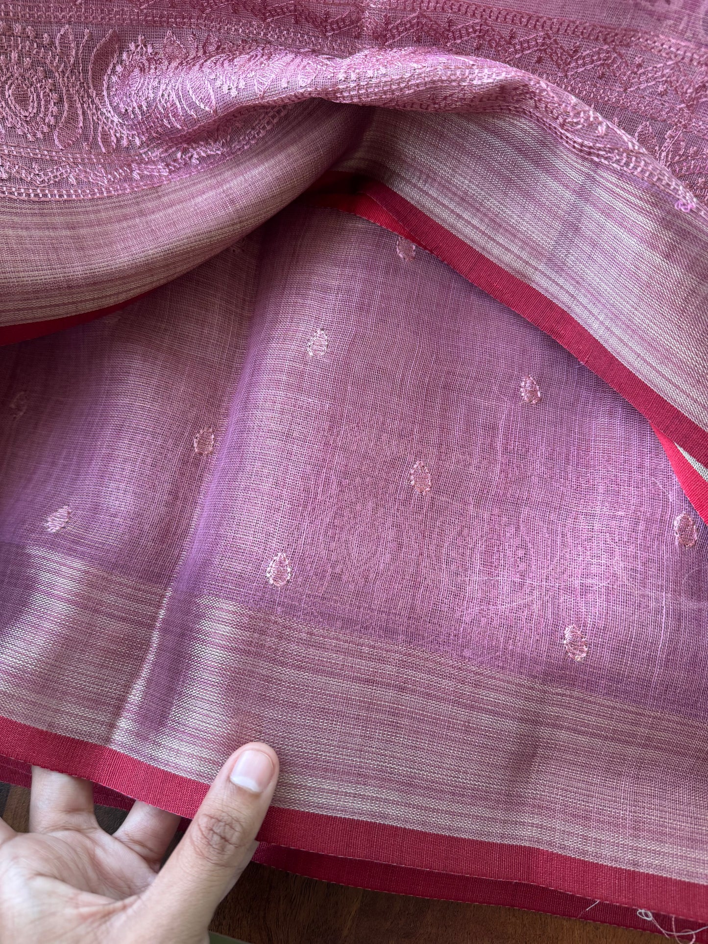 Premium Tissue Linen Sarees - Pink
