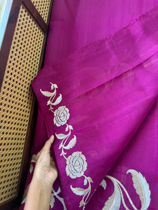 Minimal Semi tussar saree - Purple