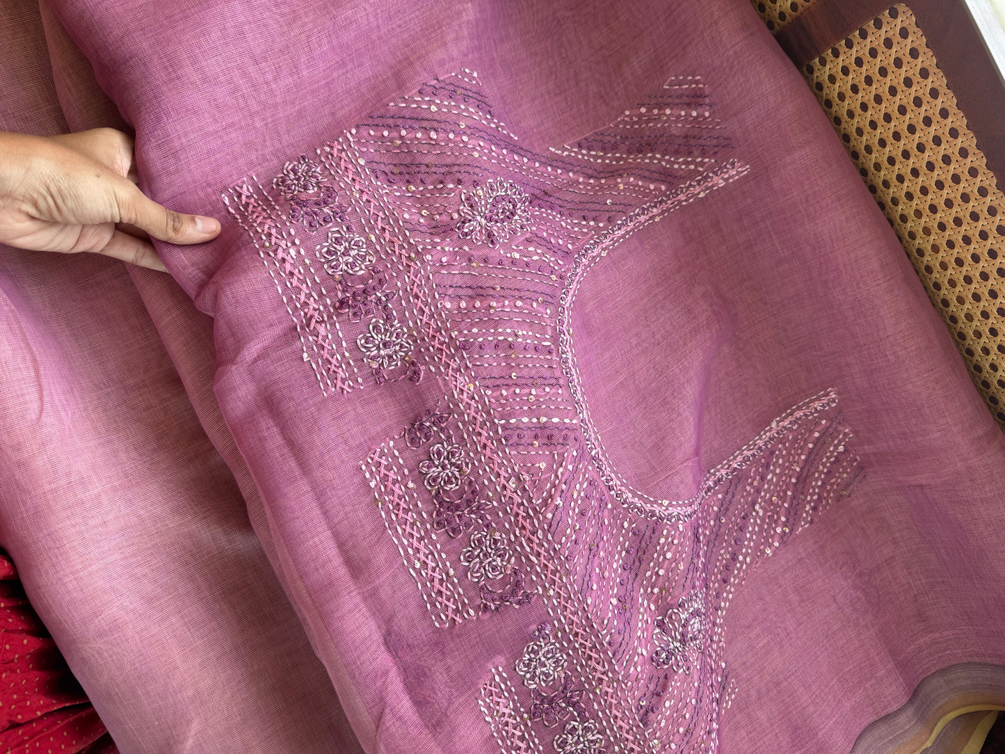 Premium Tissue Linen Sarees with borders & heavy blouse - Pink