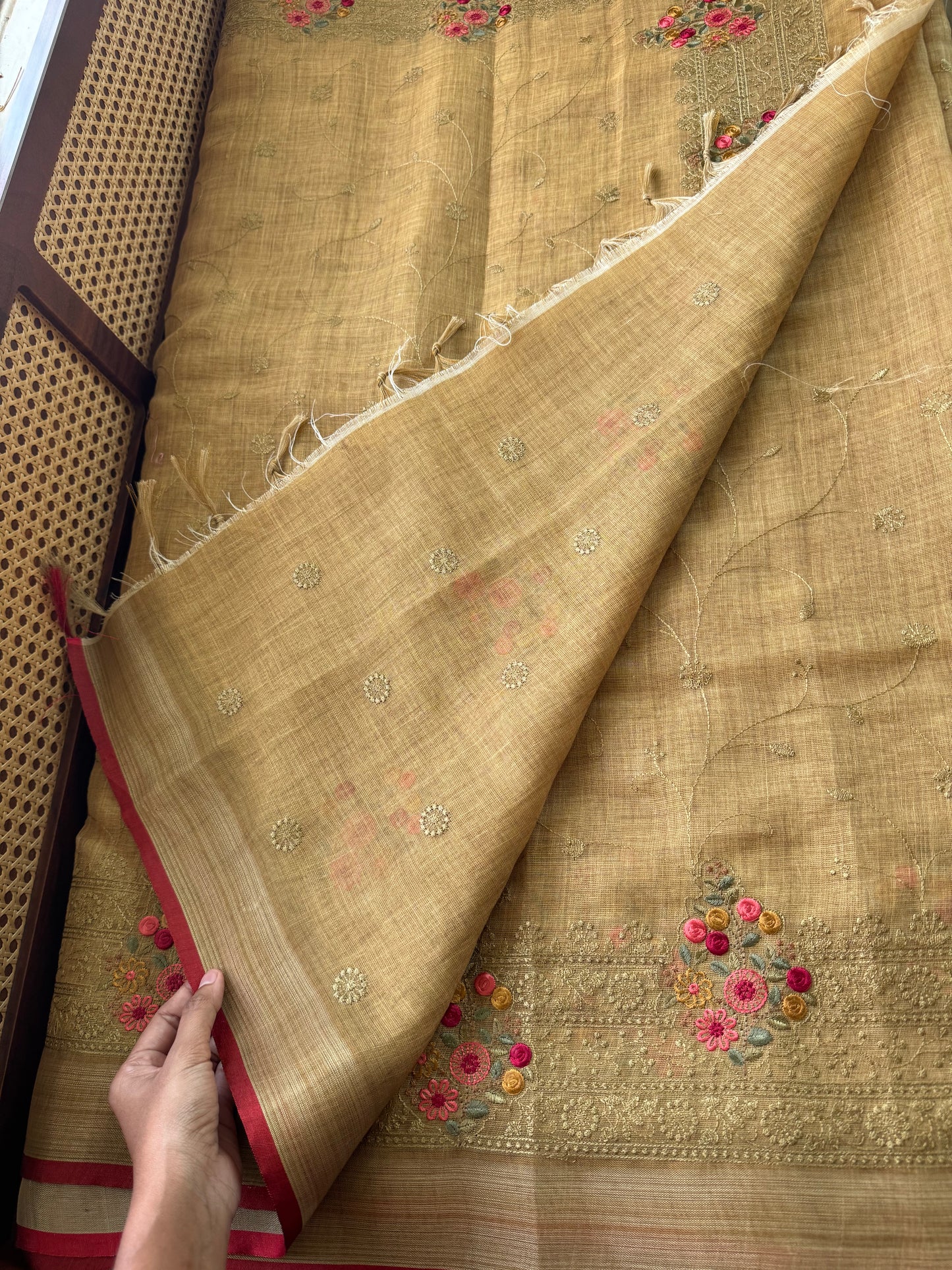 Premium Tissue Linen Sarees - Mustard Yellow