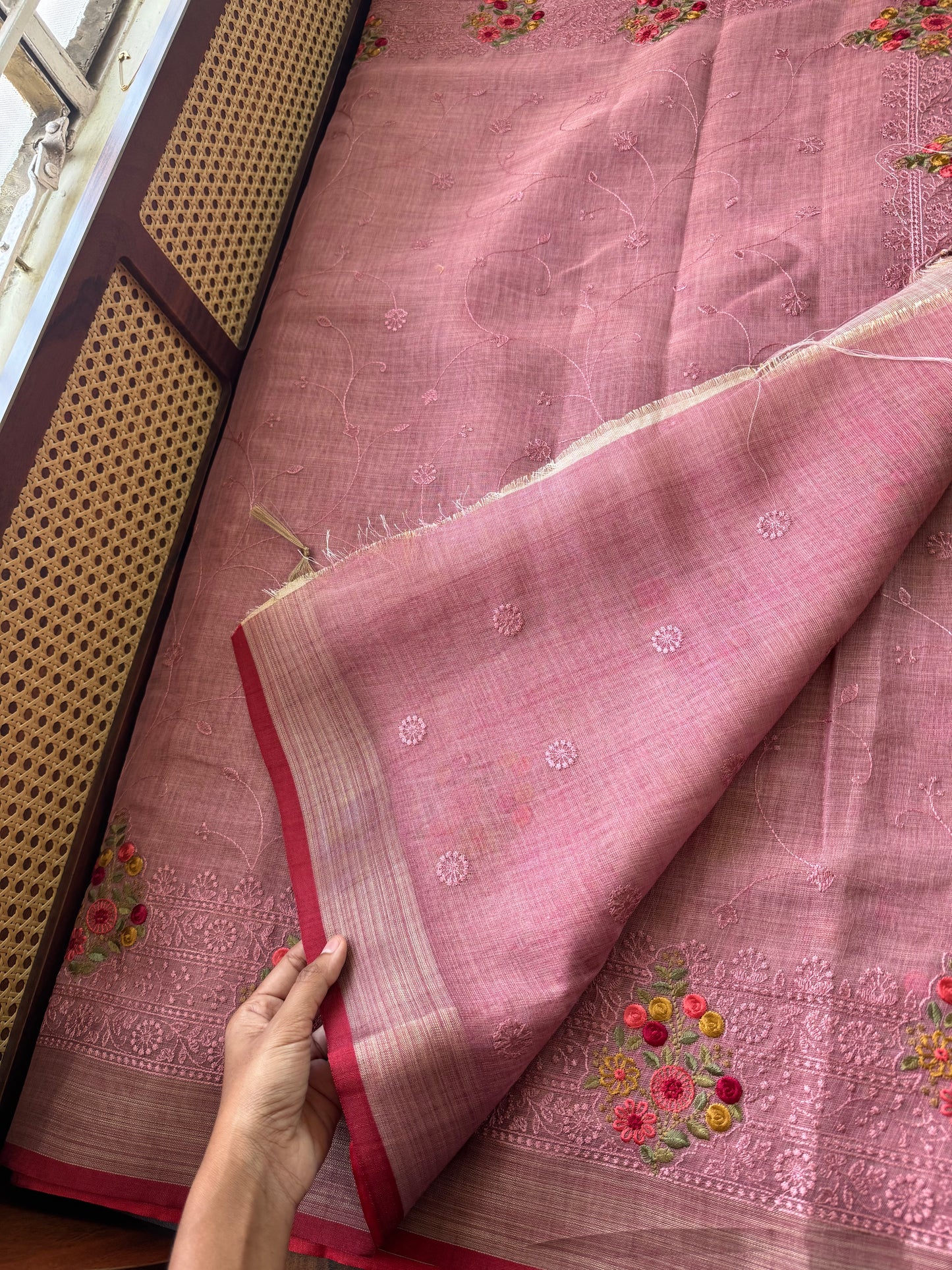Premium Tissue Linen Sarees - Pink