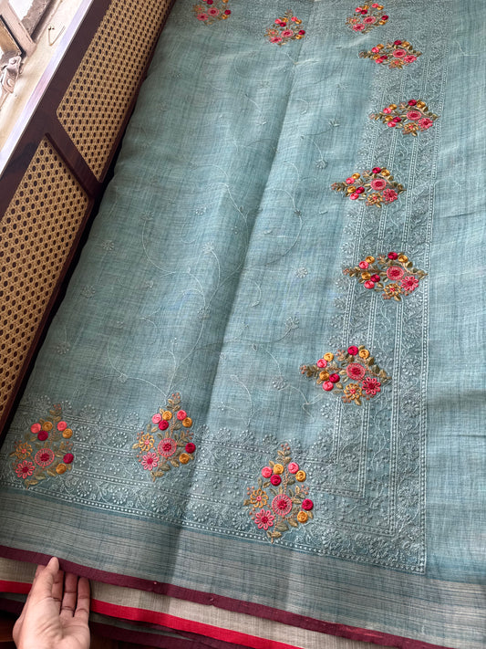 Premium Tissue Linen Sarees - Blue