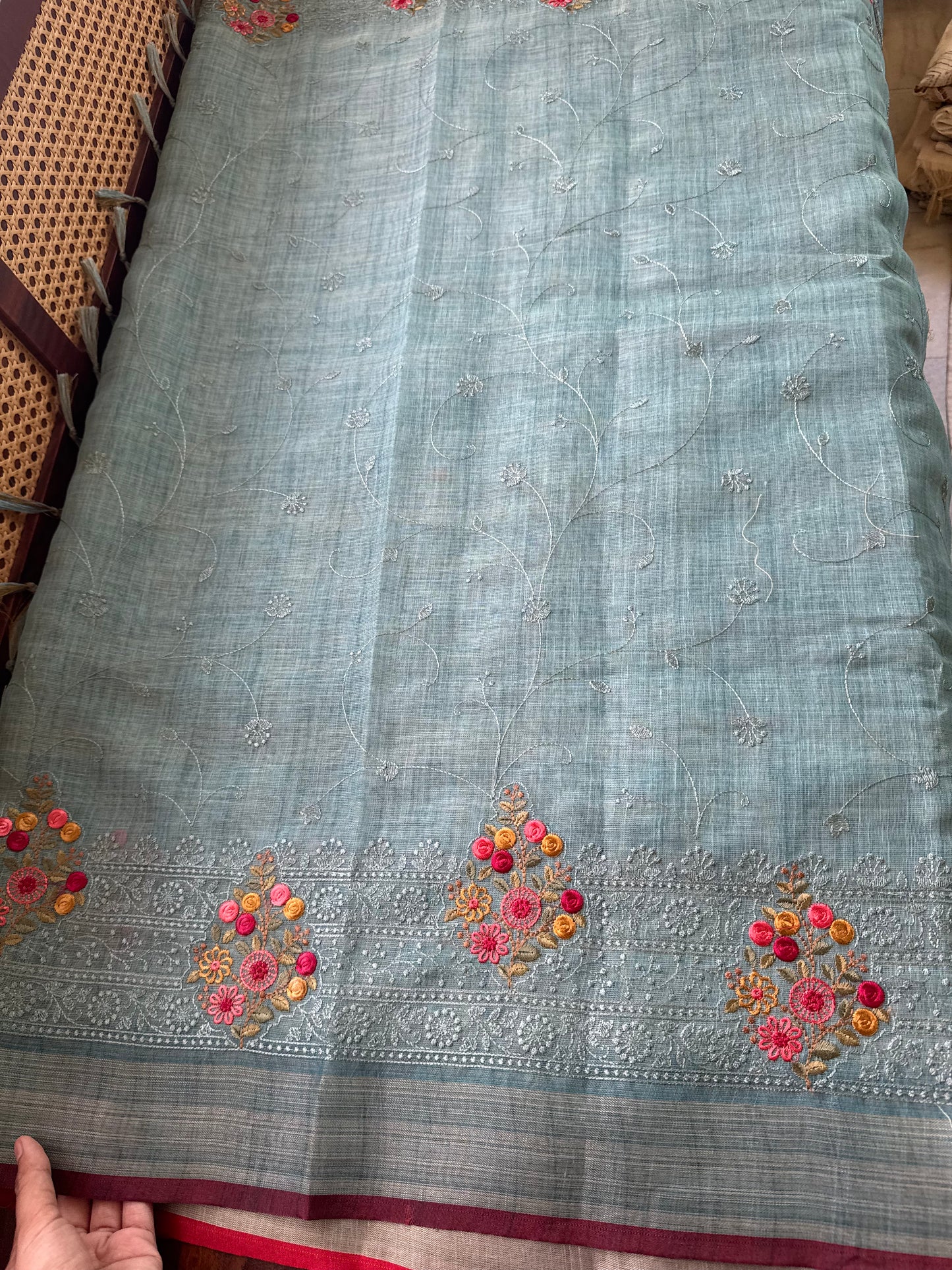 Premium Tissue Linen Sarees - Blue
