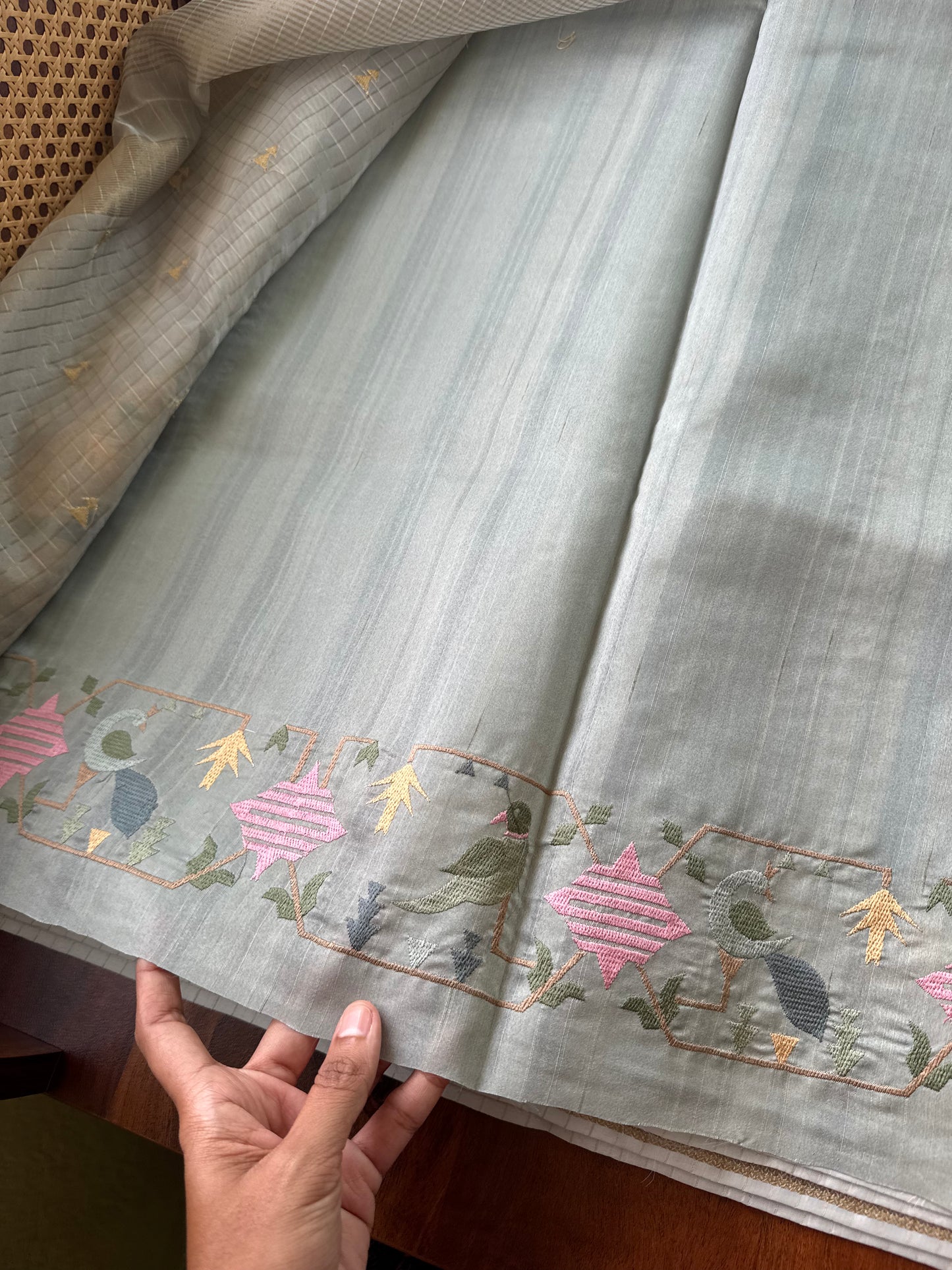 Luxe Kora Organza Saree - Greyish Blue
