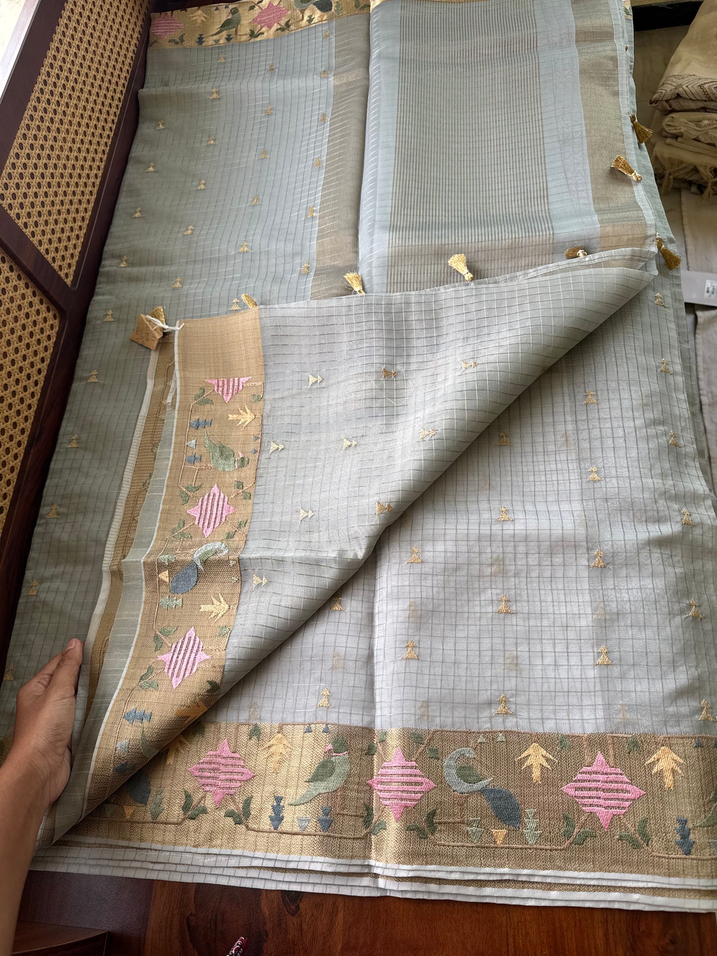Luxe Kora Organza Saree - Greyish Blue
