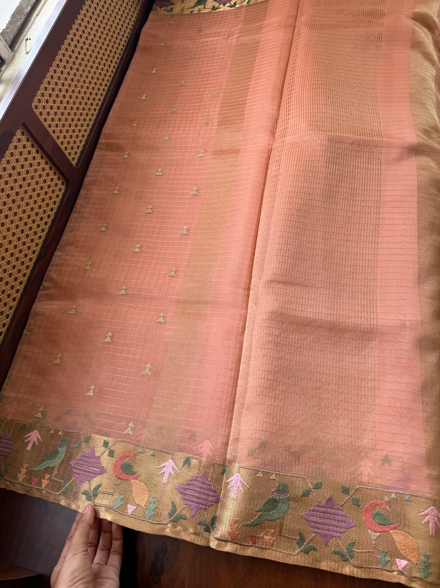 Luxe Kora Organza Saree - Peach
