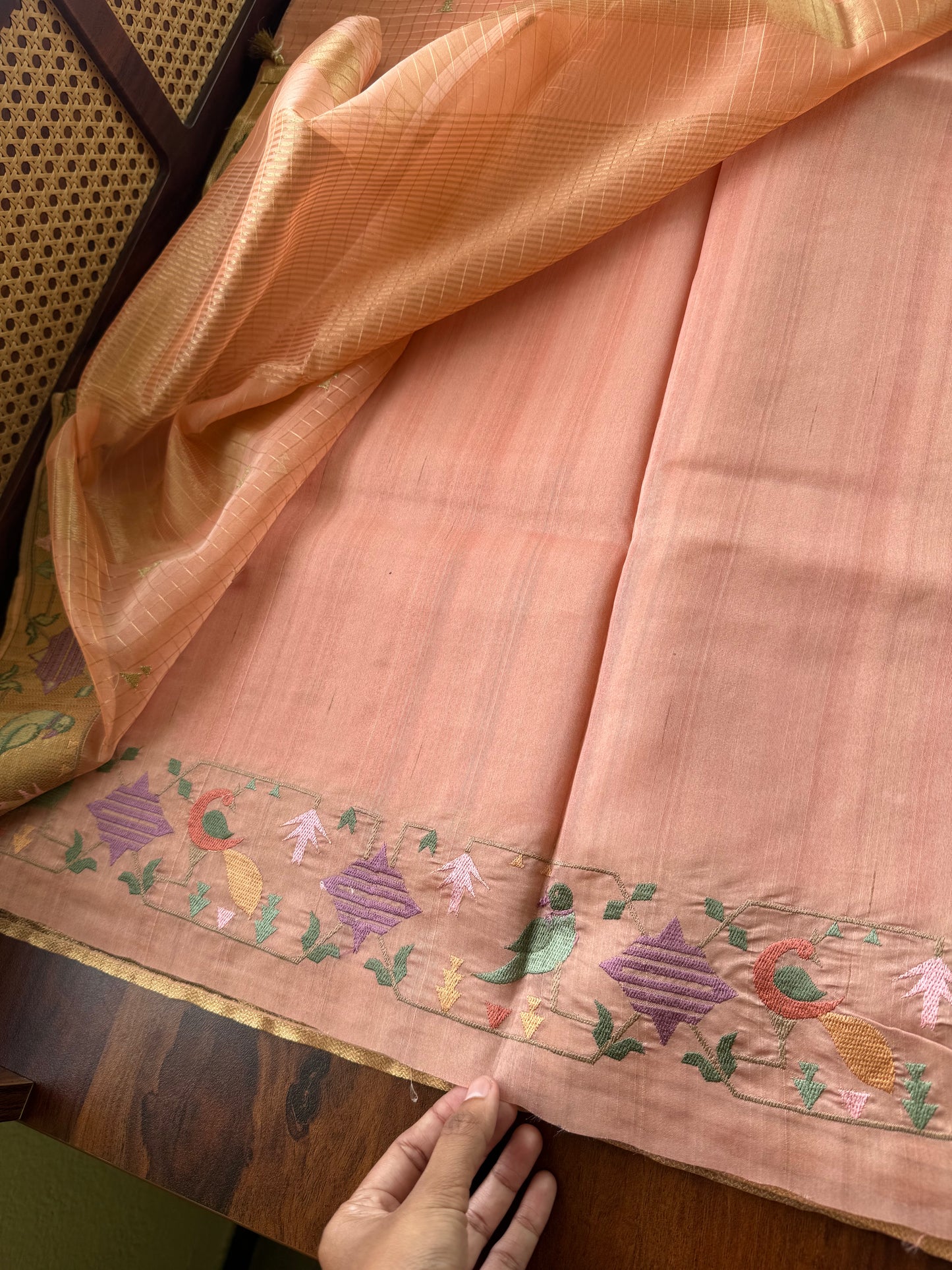 Luxe Kora Organza Saree - Peach