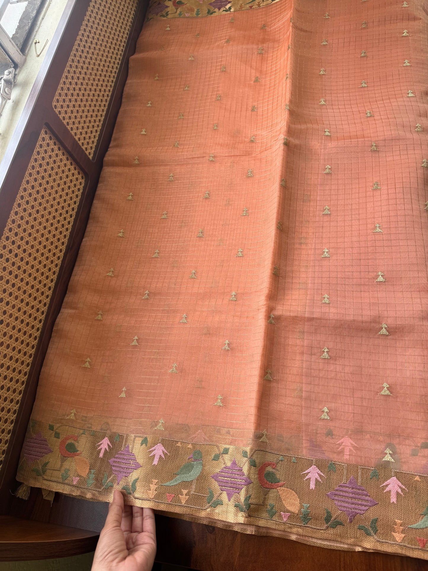 Luxe Kora Organza Saree - Peach