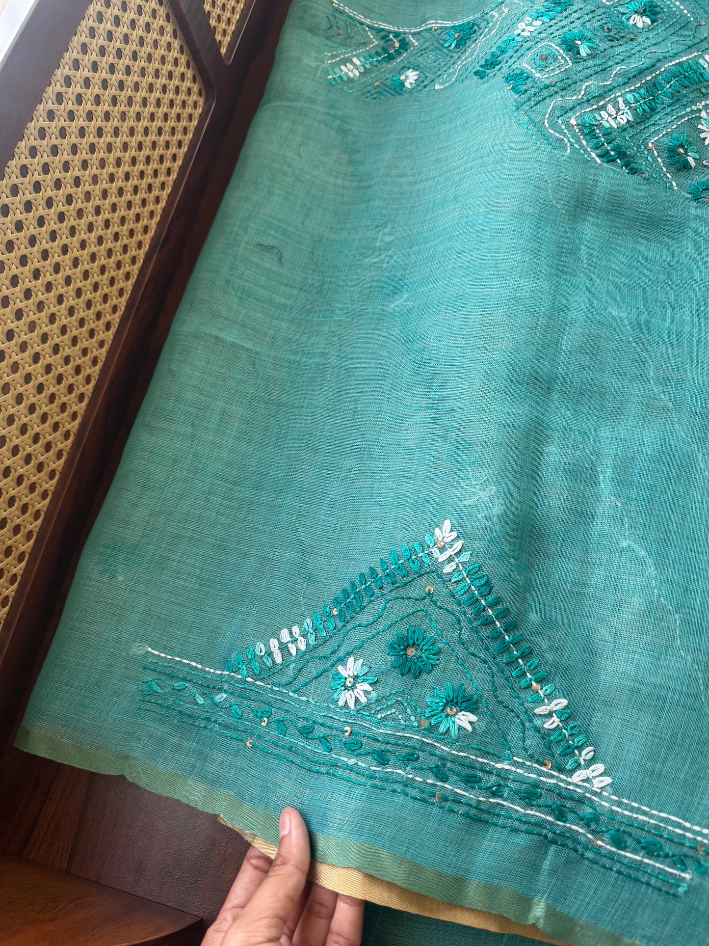 Premium Tissue Linen Sarees with all over & heavy blouse - Bright Blue