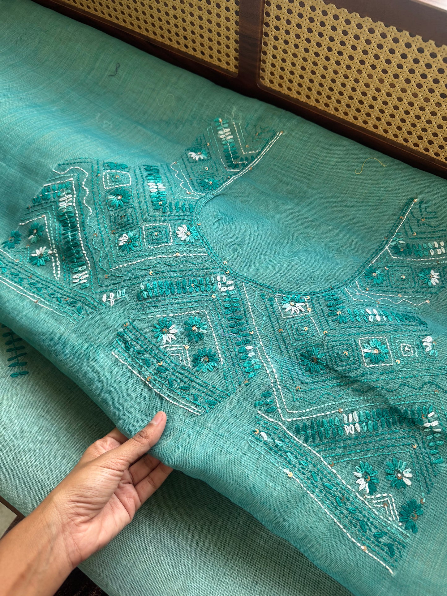 Premium Tissue Linen Sarees with all over & heavy blouse - Bright Blue
