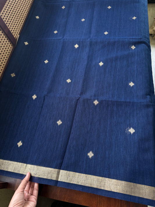 Minimal Tussar Georgette Blend Saree - Navy Blue